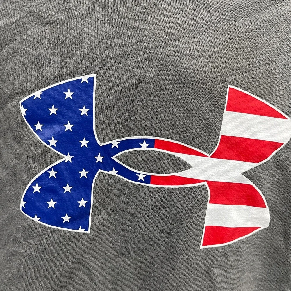 Under Armour Hoodie Youth XL Gray American Flag Print Fleece Lined Loose Fit